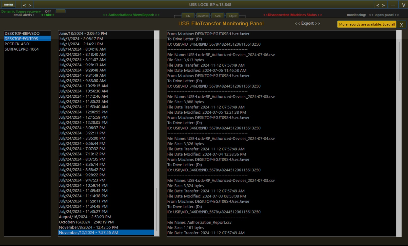 USB-Lock-RP Monitoring Logs Screenshot