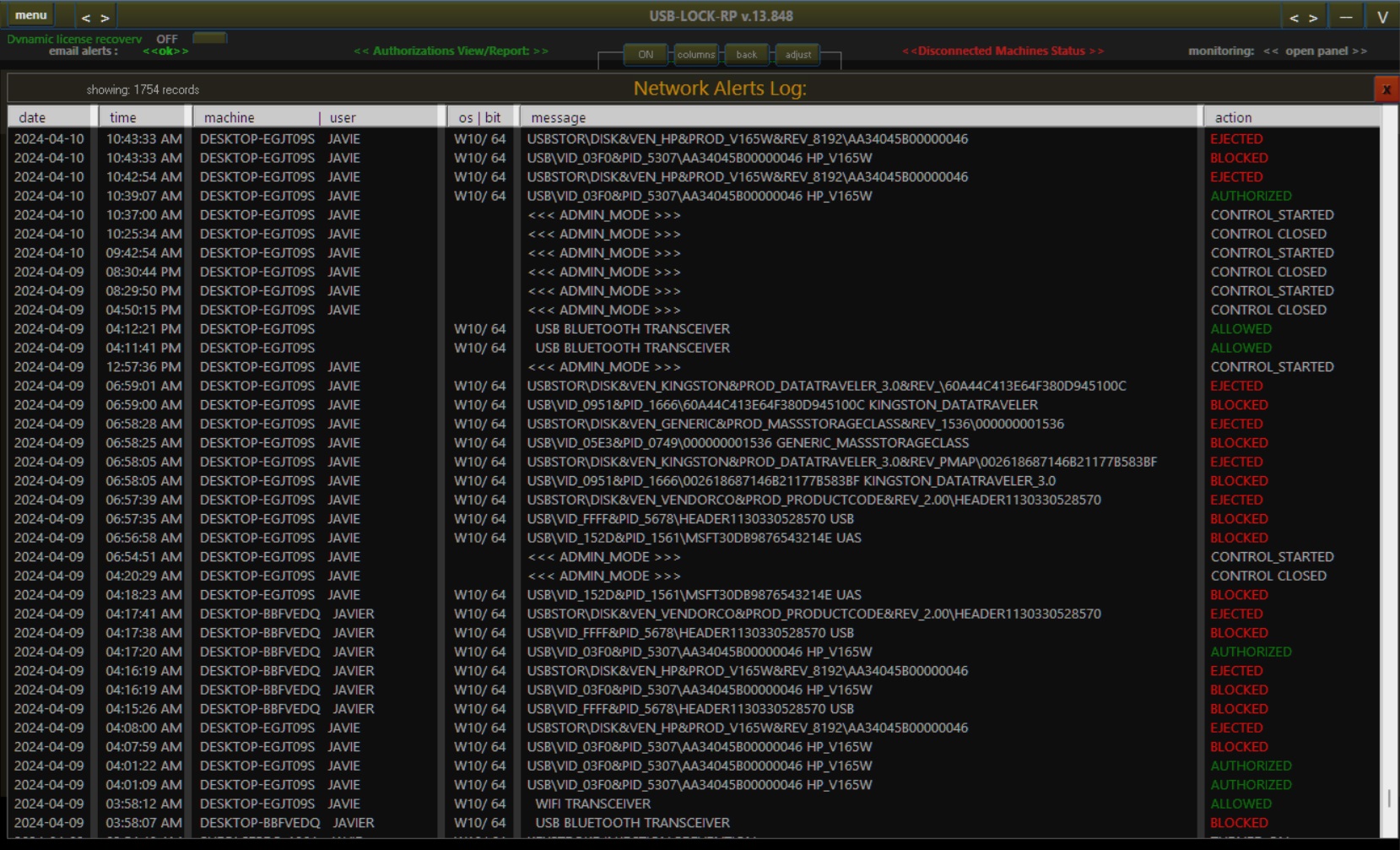 USB-Lock-RP Network Logs Screenshot